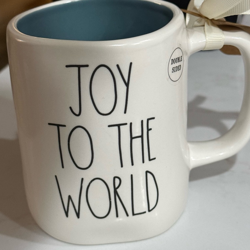 Rae Dunn White and Blue Heralding Angel “JOY TO THE WORLD” Mug NWT